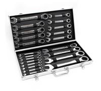 WilTec Set Cles à cliquet 22 pièces 6-32 mm Clé de serrage Clè à fourche Clé plate Outil Coffret pratique
