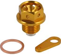 Set: CNC - Tuning de bouchon de vidange d'huile, avec aimant au néodyme, bague d'étanchéité et tôle pour fil de sécurité, anodisé or