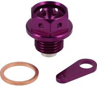 Set: CNC - Tuning de bouchon de vidange d'huile, avec aimant en néodyme, bague d'étanchéité et tôle pour fil de sécurité, violet anodisé