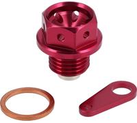 Set: CNC - Tuning de bouchon de vidange d'huile, avec aimant en néodyme, bague d'étanchéité et tôle pour fil de sécurité, magenta anodisé