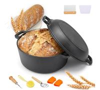 Set Cocotte en Fonte Dutch Oven pour Pain 17 Pièces | Pré-assaisonnée & Prête à l'Emploi | Couvercle comme Poêle & Faitout | Panier de Levée Grattoir Livre de Recettes | Induction Gaz Four