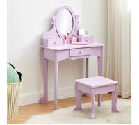 Set Coiffeuse Princesse Enfant en Bois avec Miroir & Tabouret - Table de Maquillage avec Tiroir pour Filles 4-9 Ans - Violet