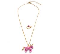 Set collier et bague Licorne rose pailletée