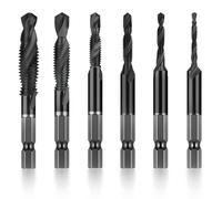 Set Combiné Forets, 6542 Tarauds Professionnel Métrique, M3 M4 M5 M6 M8 M10, Acier HSS avec Revêtement Anti-Rouille, Queue Hexagonale 1/4"