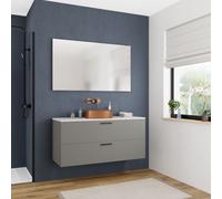 Set complet 120 cm : plan vasque blanc mat + meuble assemblé certifié FSC, gris foncé (CERAMIA-4DG120-S)