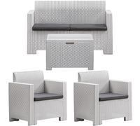 Set Complet 3 Fauteuils Plastique pour Jardin Extérieur Chaises Table Récipient