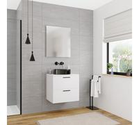 Set complet 60 cm : plan vasque blanc mat + meuble assemblé, blanc cassé (CERAMIA-4OW60-S)