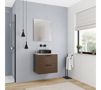 Set complet 60 cm : plan vasque blanc mat + meuble assemblé, couleur chêne (CERAMIA-4DW60-S)