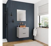 Set complet 60 cm : plan vasque blanc mat + meuble assemblé, gris perle (CERAMIA-4LG60-S)