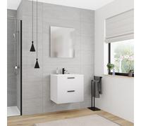 Set complet 60 cm : vasque blanc mat + meuble assemblé, blanc cassé (CERAMIA-4OW60-V)