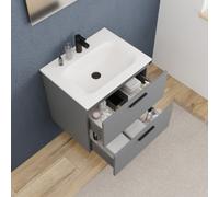 Set complet 60 cm : vasque blanc mat + meuble certifié FSC gris foncé (CERAMIA-4DG60-V)