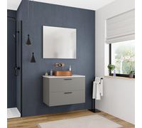 Set complet 80 cm : plan vasque blanc mat + meuble assemblé certifié FSC, gris foncé (CERAMIA-4DG80-S)