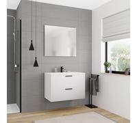 Set complet 80 cm : vasque blanc mat + meuble, blanc cassé (CERAMIA-4OW80-V)