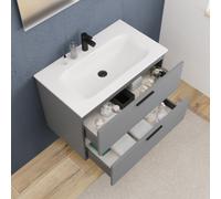 Set complet 80 cm : vasque blanc mat + meuble certifié FSC gris foncé (CERAMIA-4DG80-V)