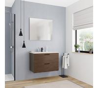 Set complet 80 cm : vasque blanc mat + meuble couleur chêne (CERAMIA-4DW80-V)