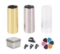 Set Complet Bottlenecks Guitare, 3 Cylindres, Médiators & Doigtiers | Débutants & Pros | Sliders 60mm Acier plus Acrylique, Kit Accessoires Amélioration Sonorité avec Boîte Rangement pour Instruments