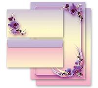 Set complet de 20 pièces Fleurs & Pétales, FLEURS D'ORCHIDÉES 10 feuilles de papier à lettres et 10 enveloppes DIN LONG sans fenêtre | Paper-Media