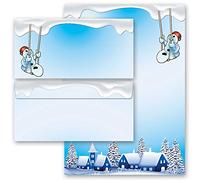 Set complet de 20 pièces Saisons - Hiver, JOYEUX BONHOMME DE NEIGE 10 feuilles de papier à lettres et 10 enveloppes DIN LONG sans fenêtre | Paper-Media