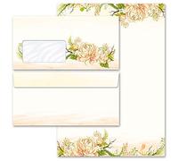 Set complet de 40 pièces Fleurs & Pétales, PIVOINES Motif rose 20 feuilles de papier à lettres et 20 enveloppes DIN LONG avec fenêtre | Paper-Media