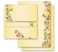 Set complet de 40 pièces Fleurs & Pétales, VRILLES DE ROSES 20 feuilles de papier à lettres et 20 enveloppes DIN LONG sans fenêtre | Paper-Media