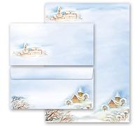 Set complet de 40 pièces Hiver, PAYSAGE D?HIVER Nature & Paysage 20 feuilles de papier à lettres et 20 enveloppes DIN LONG sans fenêtre | Paper-Media