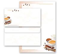 Set complet de 40 pièces Invitation, CAFÉ AVEC DU LAIT Nourriture & Boissons 20 feuilles de papier à lettres et 20 enveloppes DIN LONG sans fenêtre | Paper-Media