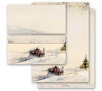 Set complet de 40 pièces Nature & Paysage, CALÈCHE DANS LES BOIS Variante B 20 feuilles de papier à lettres et 20 enveloppes DIN LONG sans fenêtre | Paper-Media