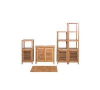 Set Complet De Salle De Bains Hwc-B18, Meuble Armoires Étagères Bambou Multicolore