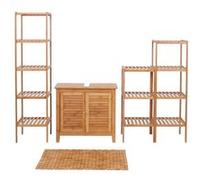 Set Complet De Salle De Bains Hwc-B18, Meuble Armoires Étagères Bambou Multicolore