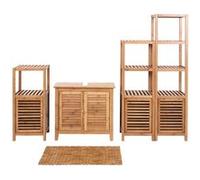 Set Complet De Salle De Bains Hwc-B18, Meuble Armoires Étagères Bambou Multicolore