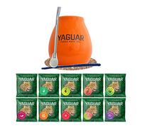 Set Complet de Yerba Maté | Set de démarrage | Yerba Maté Yaguar 10 x 50 g | Large Calebasse en céramique 350ml | Bombilla en acier inoxydable | Soucoupe en liège | Nettoyeur | Produit de Cebador