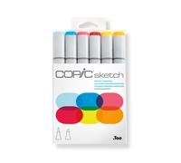 COPIC Marqueurs Sketch 6 – encre alcool permanente, double pointe, rechargeable – Couleurs primaires