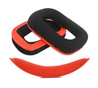 Set Coussinets d’Oreille & Bandeau Geekria QuickFit en Tissu Mesh, Compatible avec Logitech G430, G930, pièces de réparation (Rouge-Noir)