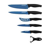 Herzberg Set Couteau Cuisine Professionnel - Couteaux Tranchant en Acier Inoxydable - Poignée ergonomique, Douce et confortable - Set de 5 couteaux + econome - Bleu HGKL6-BLU