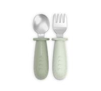 Suavinex, Couverts d'Apprentissage Bébé, Pack Cuillère et Fourchette en Acier Inox, Manche en Silicone Antidérapant, Ergonomiques, Sûrs, BLW, Bébés +6 Mois, Passe Lave-Vaisselle, Vert