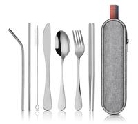 Set Couverts de Table 8 Pièces Avec Boite a Couvert Pique Nique, Couvert de Camping,éLégant Couverts de Table en Acier Inoxydable Avec Couteau Fourchette Cuillère, Lavable Au Lave-Vaisselle
