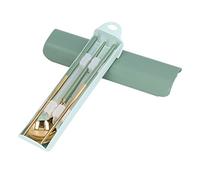 Set Couverts en Acier Inoxydable, Fourchette Cuillère Baguettes, Léger 19cm, Boîte de Rangement Portable - Résistance à la Corrosion, Facile à Nettoyer, Idéal Voyage et Usage (Ou vert)