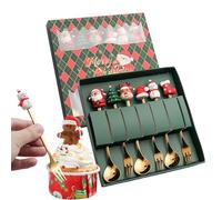 Set Cuillère Et Fourchette De Noël - 6PCS Couverts À Dessert En Acier Inoxydable Avec Motifs Père Noël, Bonhomme De Neige Et Sapin | Coffret Vaisselle Festive Pour Café, Thé, Dessert Et Réception