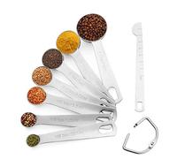Set Cuilleres Doseuses en acier inoxydable 8 pièces avec règle de mesure Lot de Tasses et cuillères à mesurer pour Cuisine Cuisson Cuisson Ingrédients Liquide et Solide.
