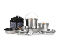 Set Cuisine Camping 22 Acier Inoxydable Portable Set Cuisine | Acier 304 pour robuste, dissipation chaleur, 22 complètes, rangement inclus, idéal groupe