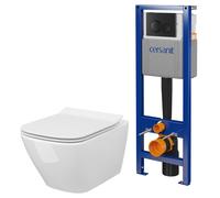 Set cuvette WC avec abattant à descente lente Cersanit City S701-405, châssis encastré avec bouton de chasse d'eau Cersanit S701-779