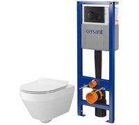 Set cuvette WC avec abattant à descente lente Cersanit Crea S701-927, châssis encastré avec bouton de chasse d'eau Cersanit S701-779