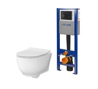 Set cuvette WC avec abattant à descente lente Cersanit Luna S701-871, châssis encastré avec bouton de chasse d'eau Cersanit S701-779