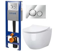 Set cuvette WC avec abattant à descente lente Cersanit Zen S701-428, châssis encastré avec bouton de chasse d'eau Cersanit S701-778