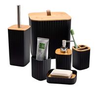 Set d’Accessoires de Salle de Bain 6 pièces Poubelle Distributeur de Savon, Noir