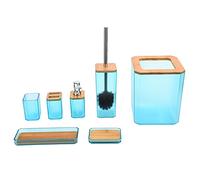 Set d’Accessoires de Salle de Bain en Bambou 7 pièces, kit Complet avec Porte - Brosse à Dents, Porte - Savon et Poubelle - Durable et élégant pour Maison et hôtel (Verte)