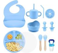 Set D¿Alimentation Bébé En Silicone Avec Ventouse 7 Éléments Blw, À Partir 6 Mois, Assiette Compartiments + Bol, Couvercle Multicolore