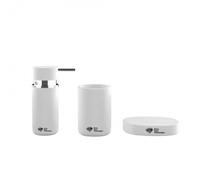 Set d'accessoires Distributeur de savon + Porte savon + Gobelet, En céramique, Blanc mat (PackSAT-BlancMat)