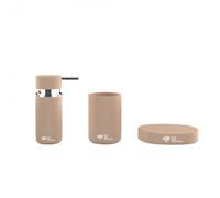Set d'accessoires Infinitio Distributeur de savon + Porte savon + Gobelet, En céramique, Marron mat