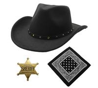 Set d'accessoires de déguisement cowboy occidental pour cosplay, carnaval, mardi gras, Halloween, fêtes à thème, noir et brun avec chapeau et bandanas pour adultes hommes et femmes (Noir, Style 4)